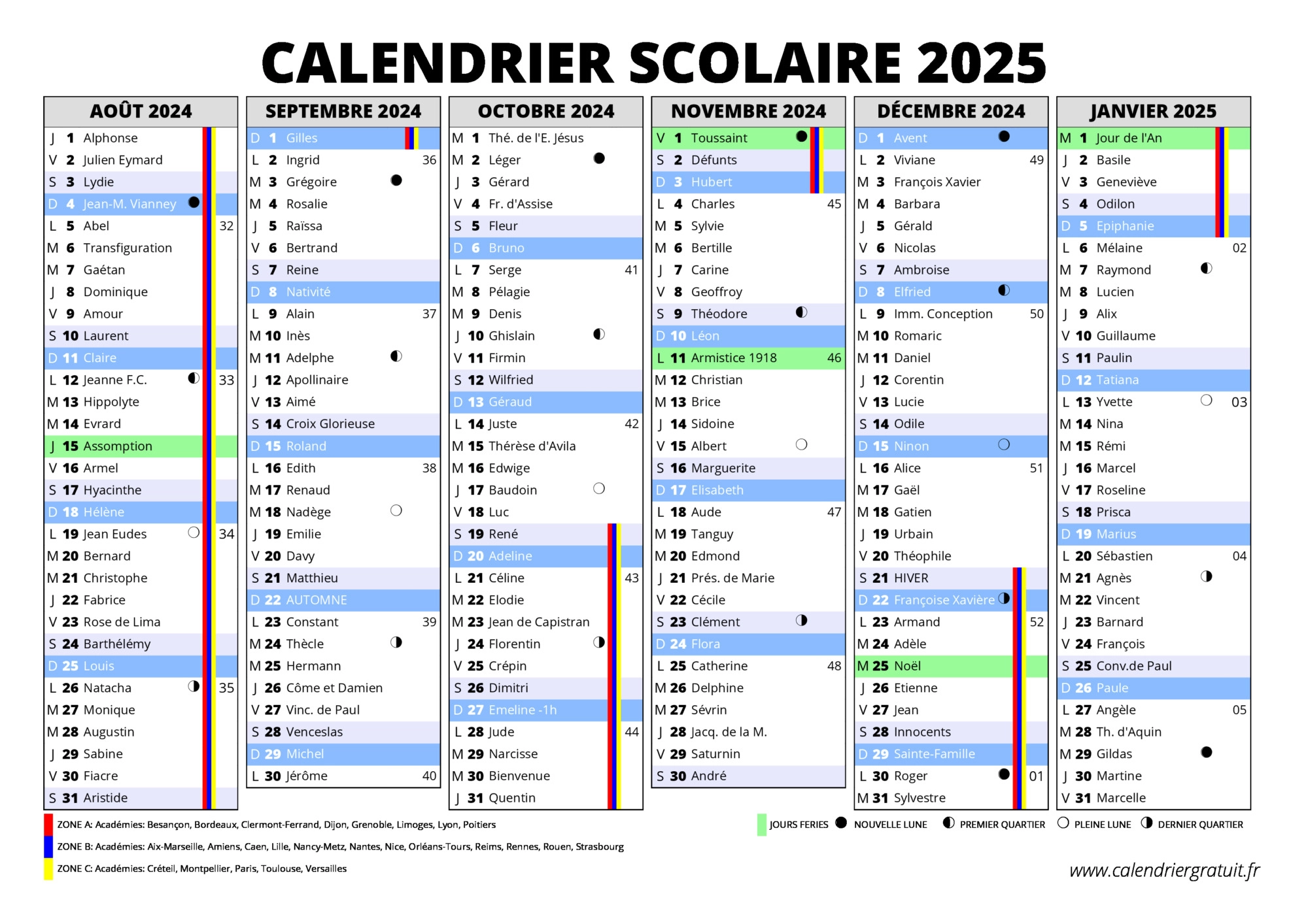 calendrier scolaire 2025 L 0