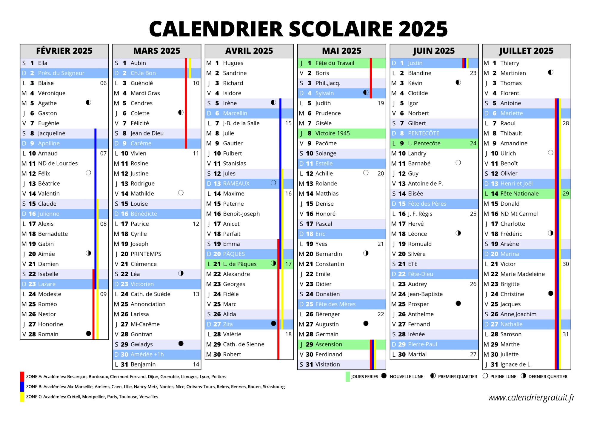 calendrier scolaire 2025 L 1