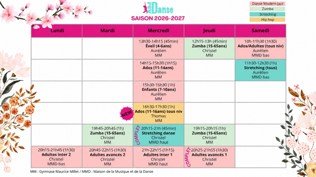 Planning ASJ Danse 2026-2027